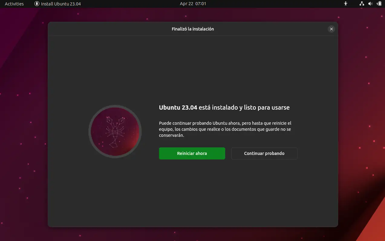 Instalación Ubuntu - Fin de la instalación