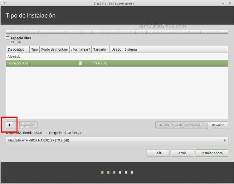 Instalacion de linux-mint-18-Mate - crear particíon de datos