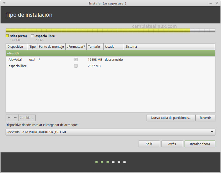 Instalacion de linux-mint-18-Mate - crear particíon de swap