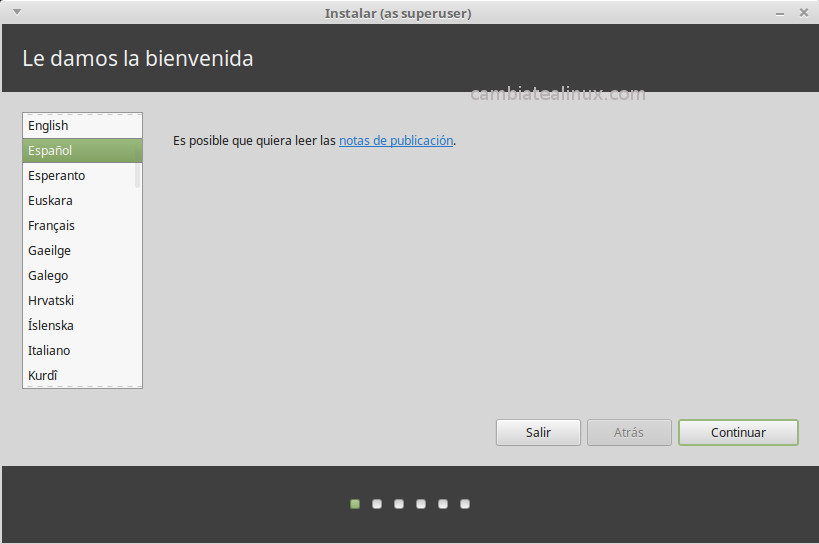 Instalacion de Linux Mint 18 - Mate IInstalacion de Linux Mint 18 - Mate - seleccion idioma