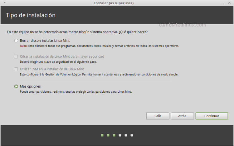Instalacion de linux-mint-18-Mate Instalacion de linux-mint-18-Mate - Particionado del disco