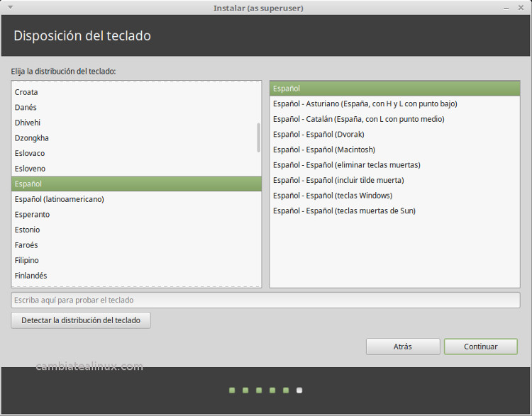 Instalacion de linux-mint-18-Mate - idioma del teclado