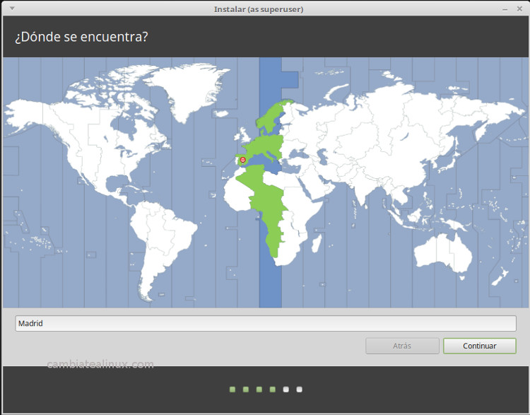 Instalacion de linux-mint-18-Mate - Seleccion del pais