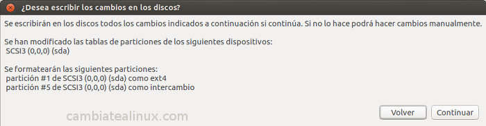 Instalacion de ubuntu 16.04 - Particionado del disco aviso de borrado