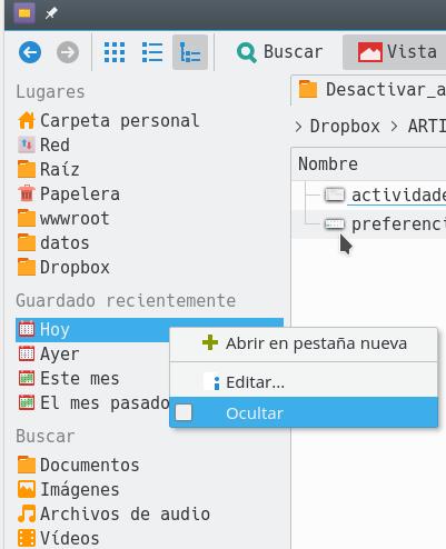 Dolphin - ocultar archivos recientes Dolphin - ocultar archivos recientes