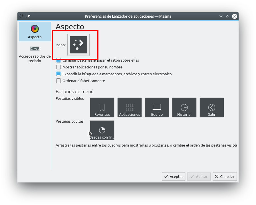 Configurar el lanzador de aplicaciones - cambiar icono Configurar el lanzador de aplicaciones - cambiar icono