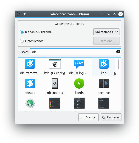 Configurar el lanzador de aplicaciones - seleccionar icono Configurar el lanzador de aplicaciones - seleccionar icono