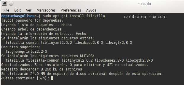 Instalando filezilla