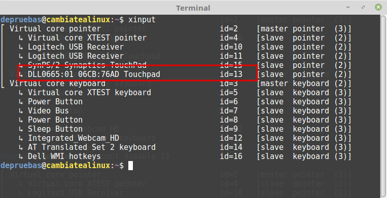 xinput - desactivar touchpa