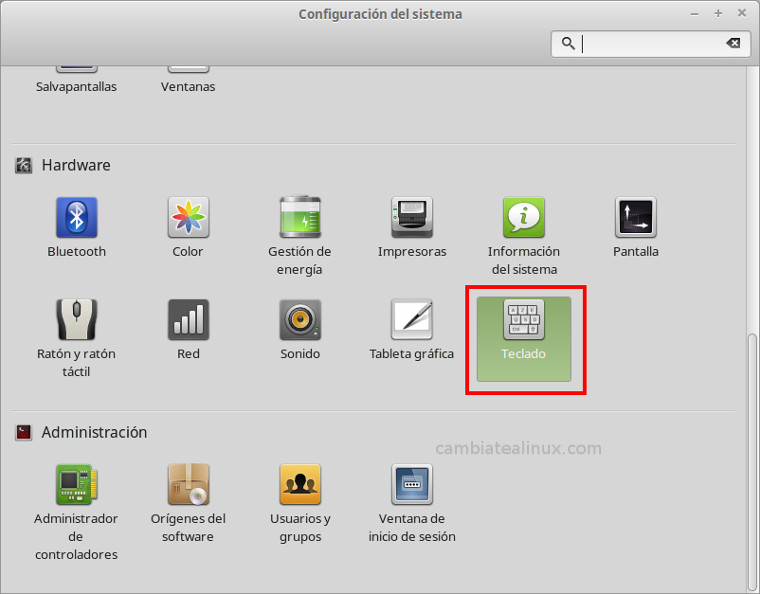 Configuracion del sistema Configuracion del sistema - hardware - teclado