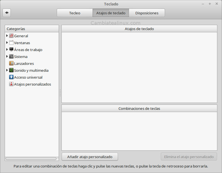 Configuracion del sistema - atajos del teclado