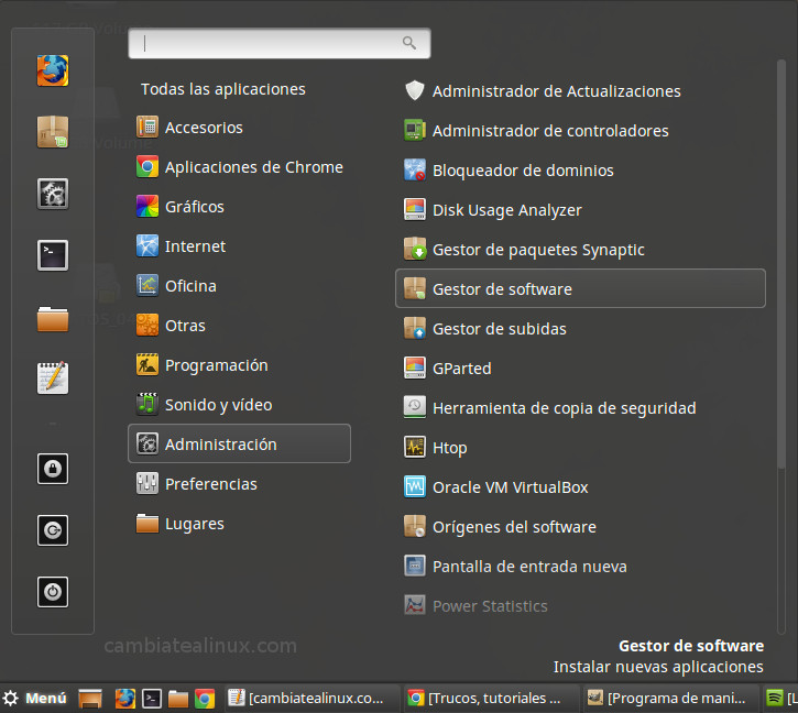 Menu de Linux Mint Menu de Linux Mint