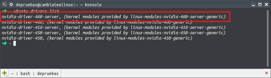 ubuntu-drivers list - listado de drivers disponibles