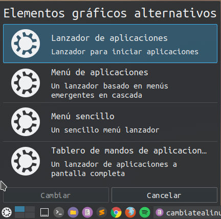 Opciones para cambiar el lanzador de aplicaciones en KDE