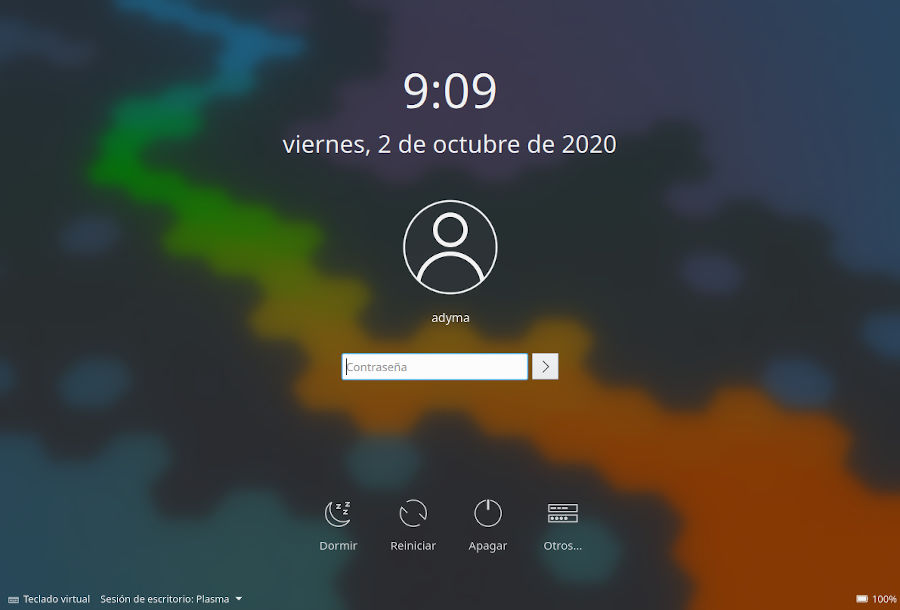 Instalación de KDE Neon - proceso finalizado - pantalla de login