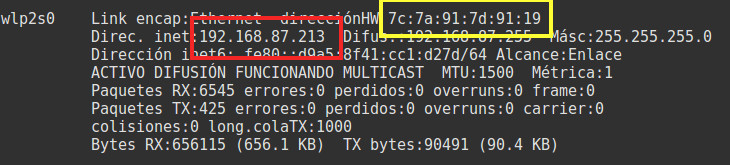 ifconfig - muestra información de las redes