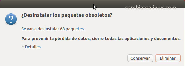 Mensaje de borrado de paquetes obsoletos Mensaje de borrado de paquetes