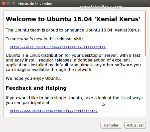 Actualizar ubuntu 15.10 a 16.04