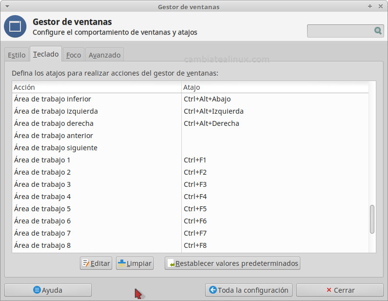Menu - Configuracion - Gestor de ventanas Menu - Configuracion - Gestor de ventanas