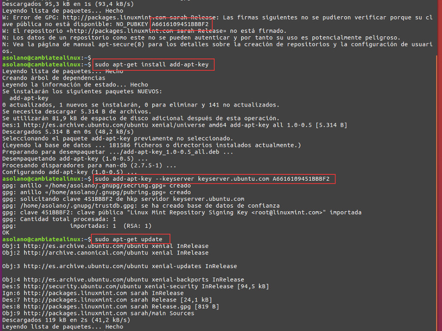 Añadir llaves al repositorio en ubuntu
