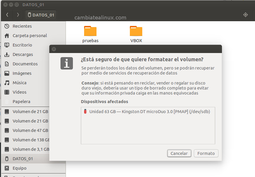Formatear Formatear unidad