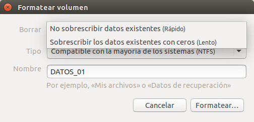 Tipos de formato Menú para formatear unidades - tipos de formato