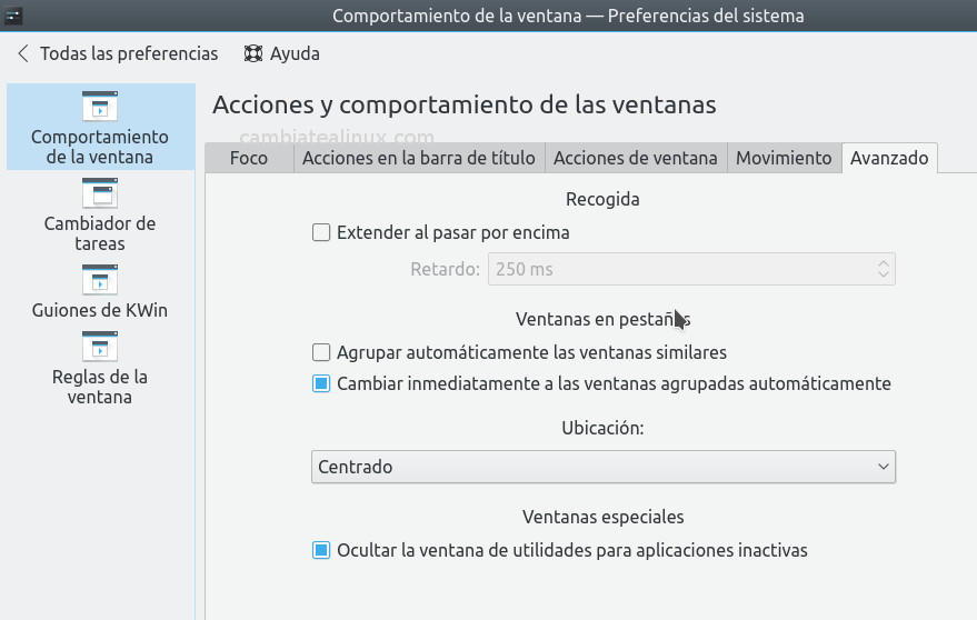 preferencias del sistema - comportamiento de la ventana