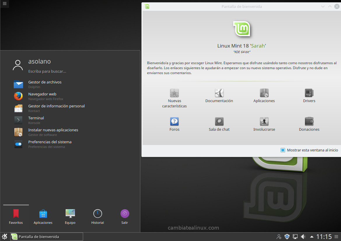 Instalacion de linux-mint-18-KDE Instalacion de linux-mint-18-KDE - pantalla de login