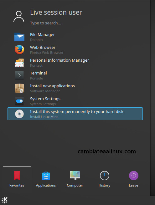 Instalacion de Linux Mint 18 - KDE Instalacion de Linux Mint 18 - KDE - Pantalla LiveCD
