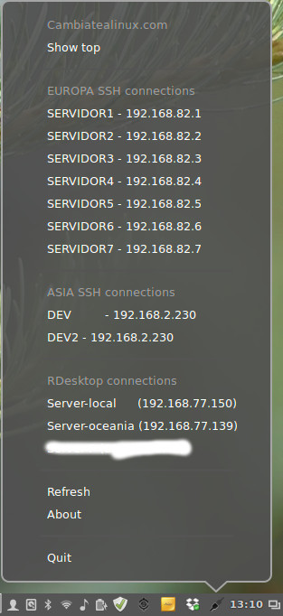 Menú conexiones ssh Menú sshplus de conexiones ssh