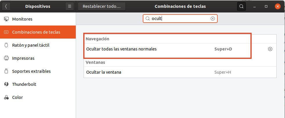 Combinación de teclas para mostrar el escritorio