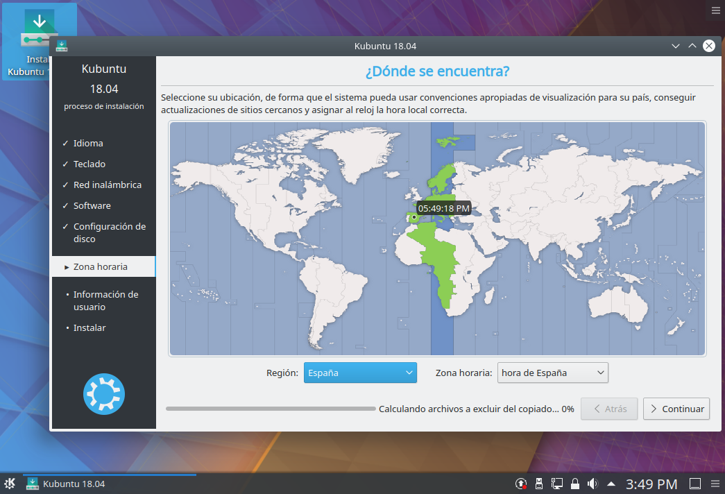 Instalacion de kubuntu 18.04 - seleccion pais