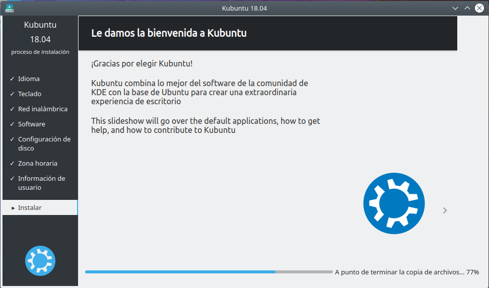 Instalacion de kubuntu 18.04 - instalando Instalacion de kubuntu 18.04 - intalando
