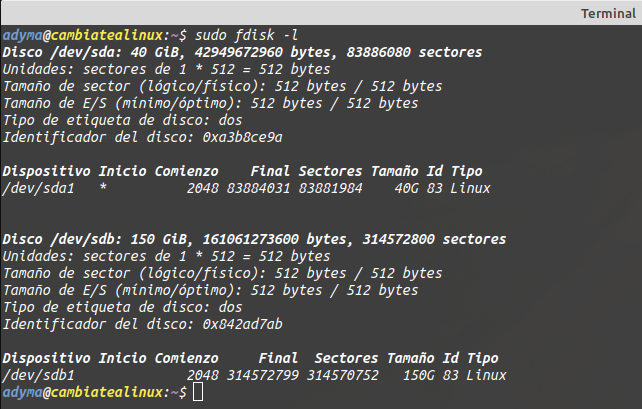 Listado de fdisk Listado de fdisk