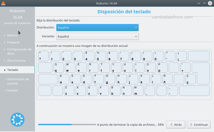 Instalacion de Kubuntu 16.04 - idioma del teclado