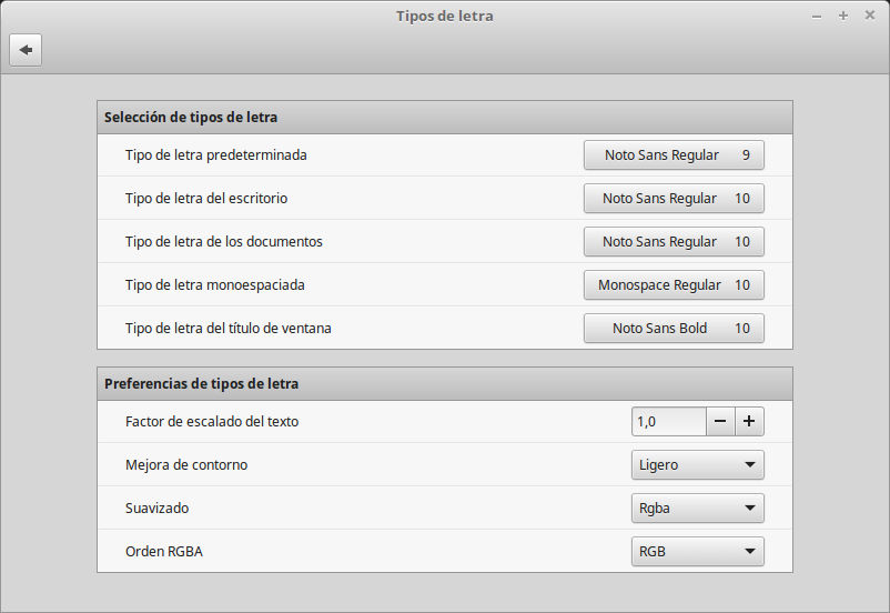 Configuracion del sistema - tipos de letra Configuracion del sistema - tipos de letras