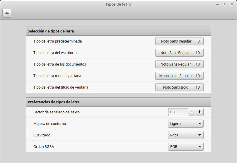 Configuracion del sistema - tipos de letras