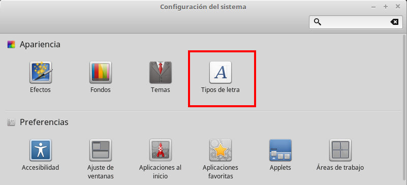 Configuracion del sistema - tipos de letras