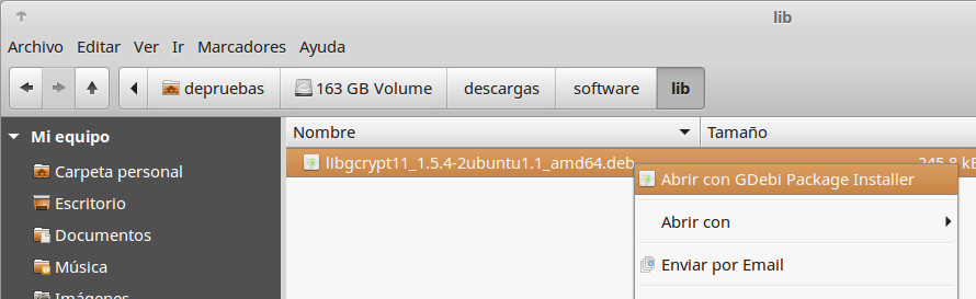 Instalacion del paquete de dropbox .deb