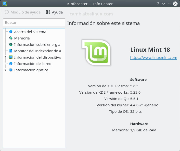 kinfocenter - Información del sistema