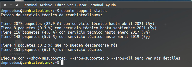 Verificar el soporte de ubuntu Verificar el soporte de ubuntu