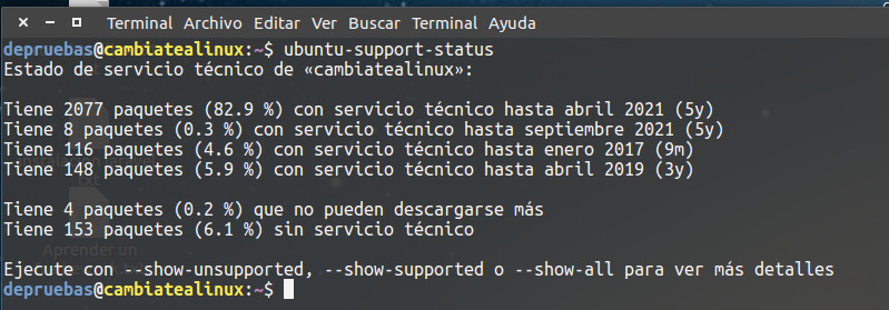 Verificar el soporte de ubuntu