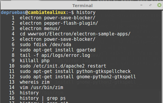 history - ver los ultimos comandos ejecutados