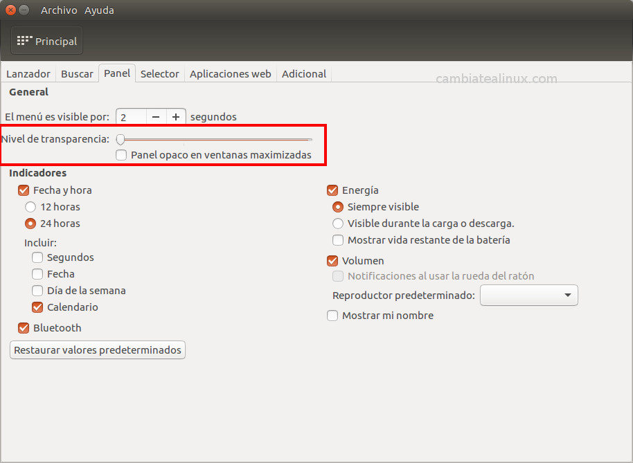 Unity Tweak Tools - opciones de panel Unity Tweak Tools - opciones de panel