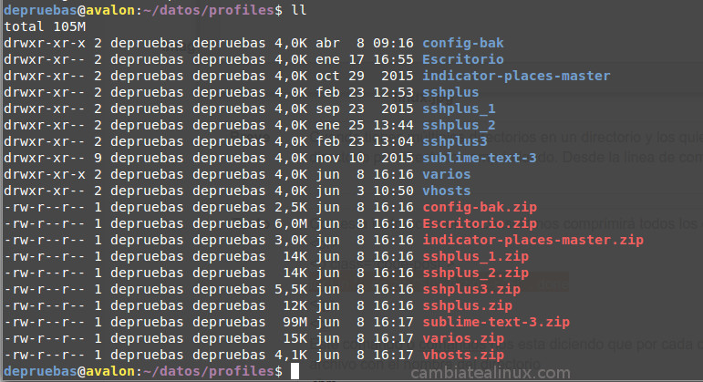 Listado de directorios comprimidos