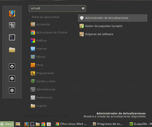 Menu- Administrar Actualizaciones Menu- Administrar Actualizaciones