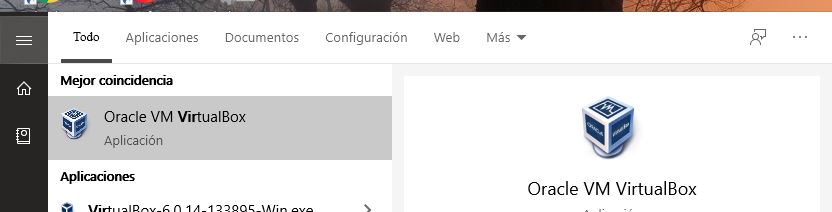 Buscar Virtualbox en el menu de windows