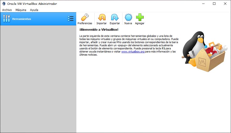 Ventana de Virtualbox