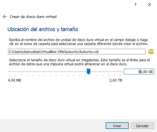 Nueva maquina virtual - seleccionamos el disco Nueva maquina virtual- seleccionamos el tamano del disco de la maquina virtual