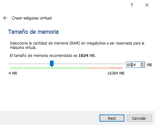 Nueva maquina virtual- seleccionamos la memoria de la maquina virtual